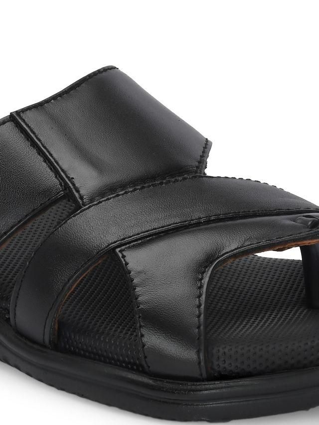 Men's Puffy Cloud Black Leather Slippers