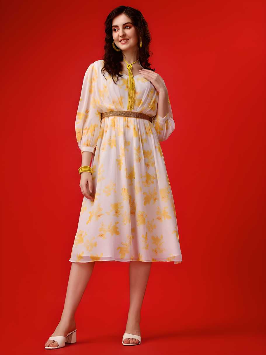 Women's Georgette Printed Flared Midi Dress