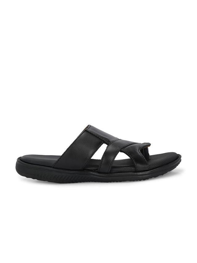 Men's Puffy Cloud Black Leather Slippers
