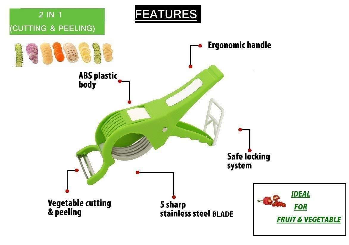 Vegetable Cutter 5 Sharp Blade with Peeler 2 in 1 ? Multi-Color (Pack Of 2)