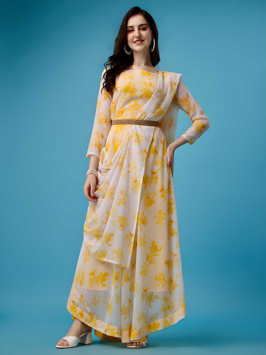 Women's Printed Anarkali Kurti & Dupatta Set with Belt