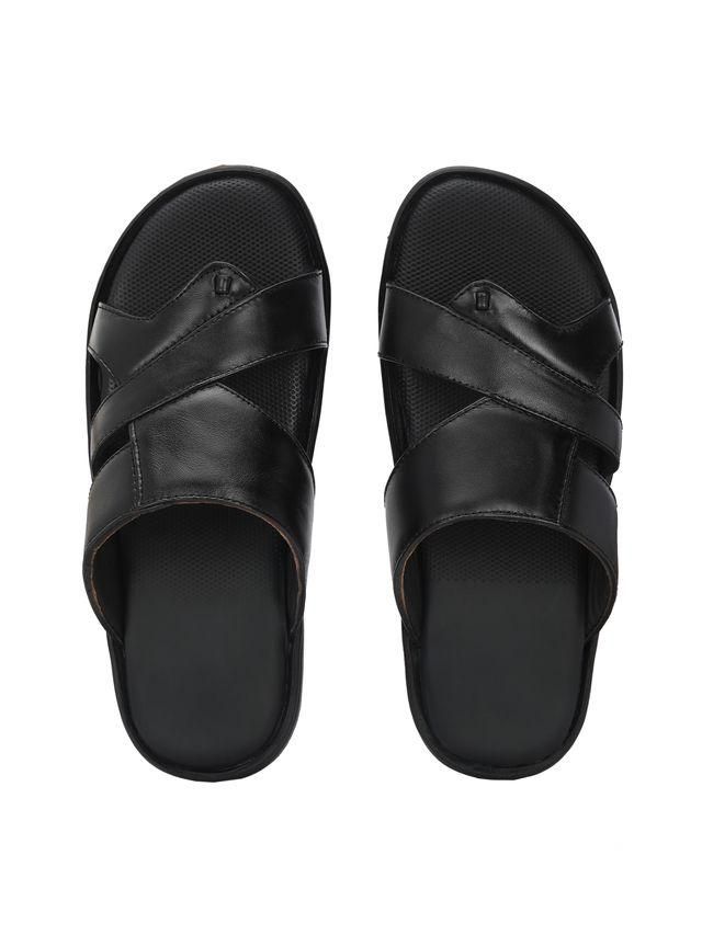 Men's Puffy Cloud Black Leather Slippers