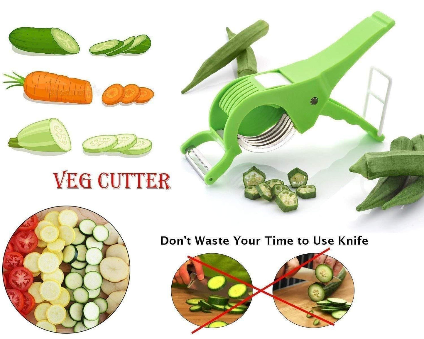 Vegetable Cutter 5 Sharp Blade with Peeler 2 in 1 ? Multi-Color (Pack Of 2)