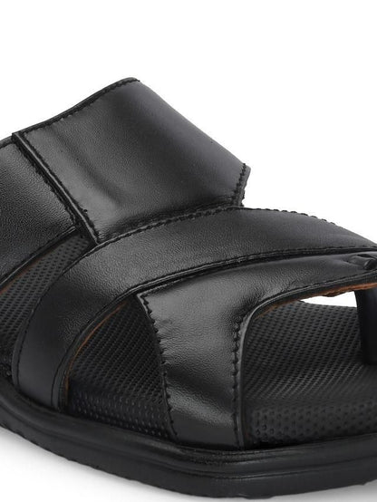 Men's Puffy Cloud Black Leather Slippers