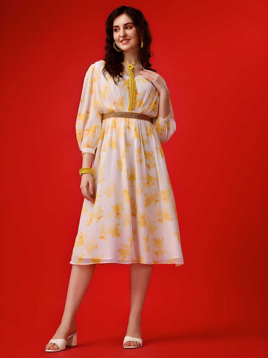 Women's Georgette Printed Flared Midi Dress