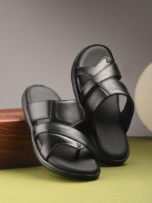 Men's Puffy Cloud Black Leather Slippers