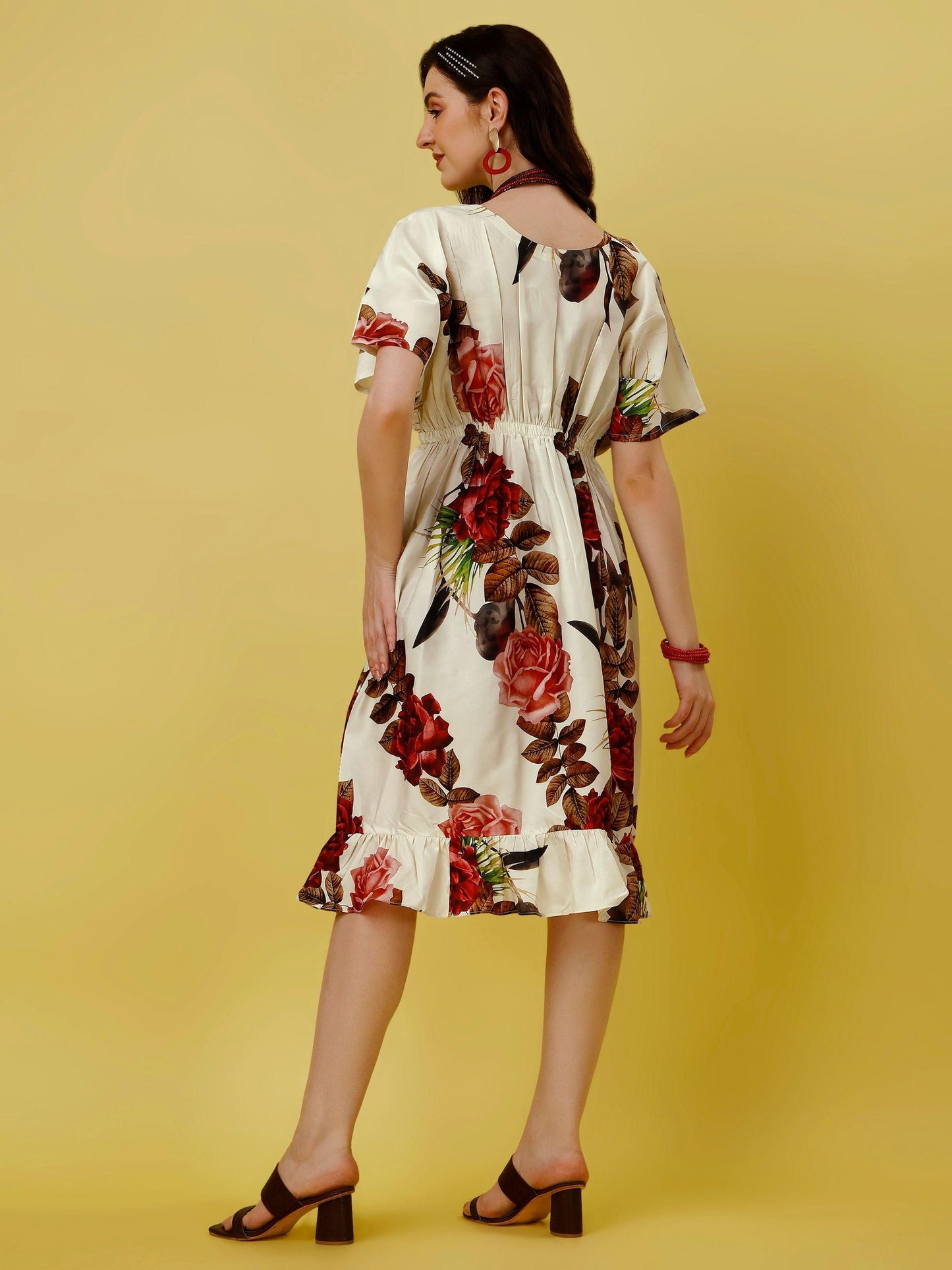 Women's Crepe Floral Print Flared Midi Dress