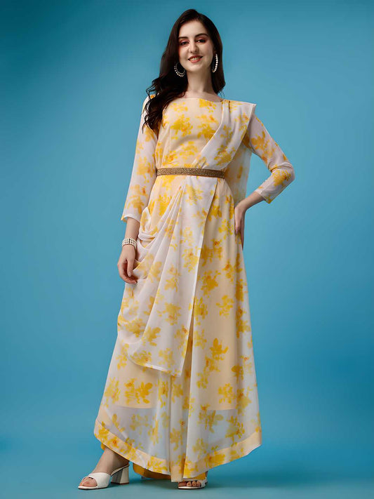 Women's Printed Anarkali Kurti & Dupatta Set with Belt