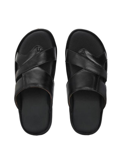 Men's Puffy Cloud Black Leather Slippers